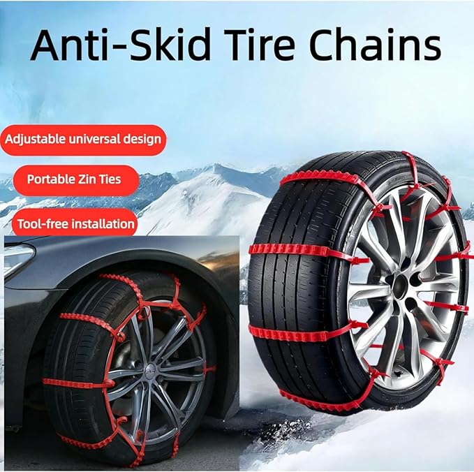 20 PCS Universal Emergency Tire Chains, Adjustable Plastic Anti-skid Ties, zip tie snow chains for Most Cars, SUV Trucks, zip