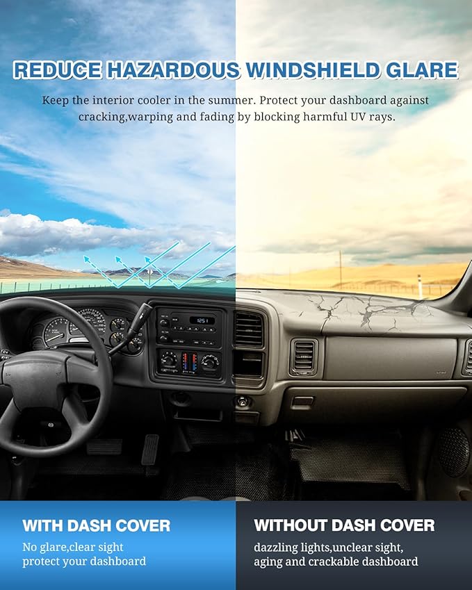 FIILINES Dash Cover for 1999-2006 GMC Sierra/Chevrolet Silverado, 2000-2006 GMC Yukon XL/Chevy Suburban Tahoe Avalanche, Upgr
