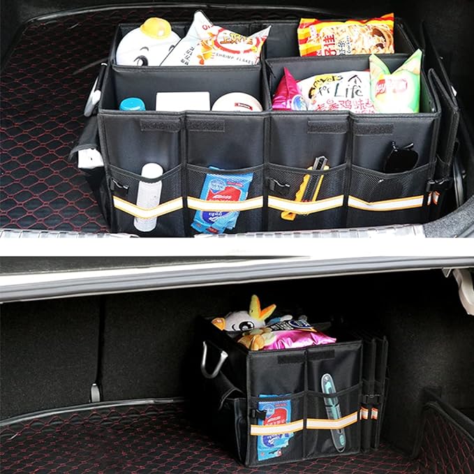 Tianle Car Trunk Organizer - Collapsible Trunk Organizer with Foldable Cover Aluminium Alloy Handle Reflective Strip for