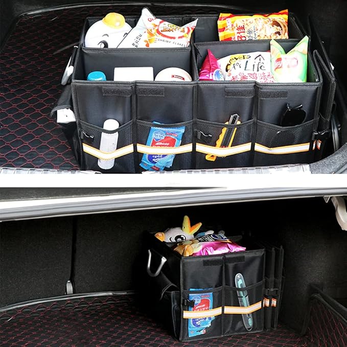 Tianle Car Trunk Organizer - Collapsible Trunk Organizer & Lid Foldable Cover Aluminium Alloy Handle Reflective Strip for