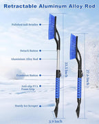 33'' Snow Brush and Ice Scraper for Car Windshield, Aluminum Extendable Snow Removal Tool for Car Window with Foam Grip, Soft Broom Head for Car SUV Vehicle Winter Accessories