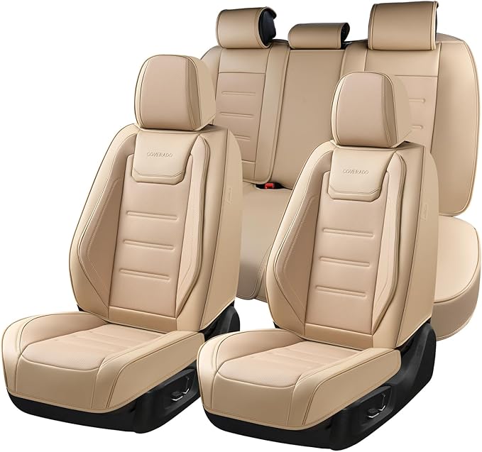 Coverado Car Seat Covers Full Set, Waterproof Car Seat Protector, Leather Seat Cushion, Universal Car Interior Covers Seat Pr