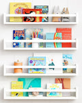 Forbena 24 Inch Wall Bookshelf for Kids Bedroom Set of 4, White Floating Nursery Book Shelves for Baby Toddler Children Girls
