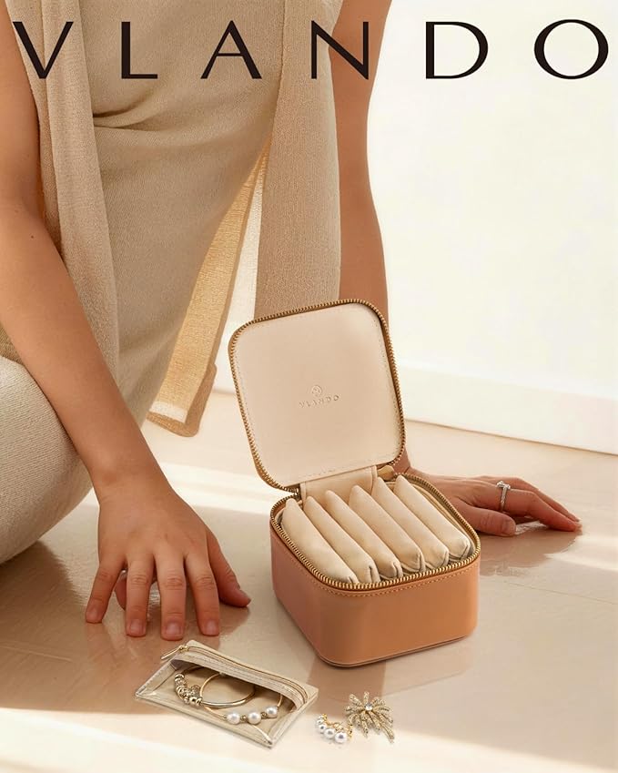 VLANDO Travel Jewelry Case,Valentines Gifts,Small Jewelry Box Organizer,Travel Jewelry Storage with 6 Velvet Jewelry Zipper P