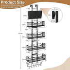 Hongtamoya Adjustable Over The Door Organizer, Closet Door Organizer Heavy Duty Hanging Door Storage with 4 Metal Baskets and