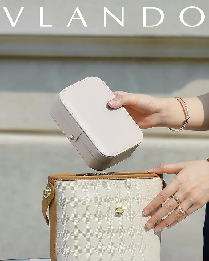 VLANDO Travel Jewelry Case, PU Leather Travel Jewelry Box with Earring Holder, Portable Display Small Jewelry Box for Mothers