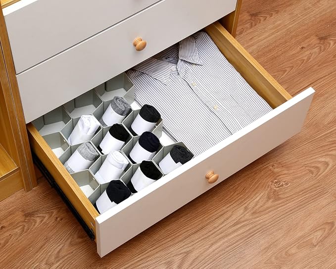 Drawer Splitter 16-piece Set Adjustable Honeycomb Organizer Tie Sock Organizer Underwear Panties Cosmetic Sorter (Grey)