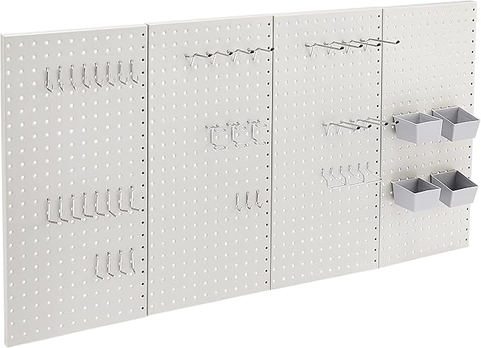 Amazon Basics Rectangular Metal Pegboard Wall Organizer, Tool Storage Organization System, Rust and Scratch Resistant, 48-Pie
