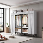 Heavy Duty Portable Wardrobe, Metal Foldable Covered Clothes Rack, 1500LBS, Freestanding Closet System Rolling Garment Rack, 
