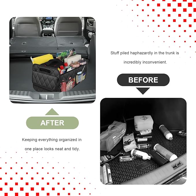 Sun Walker Car Trunk Organizer, Collapsible Auto Storage Box Cargo Organizer with Reinforced Handle, Multi-Pocket Waterproof Ox