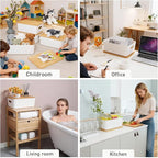 Citylife Storage Bins with Bamboo Lids 16QT Plastic Storage Containers Stackable Organizer Boxes with Handle for Desk Snacks,
