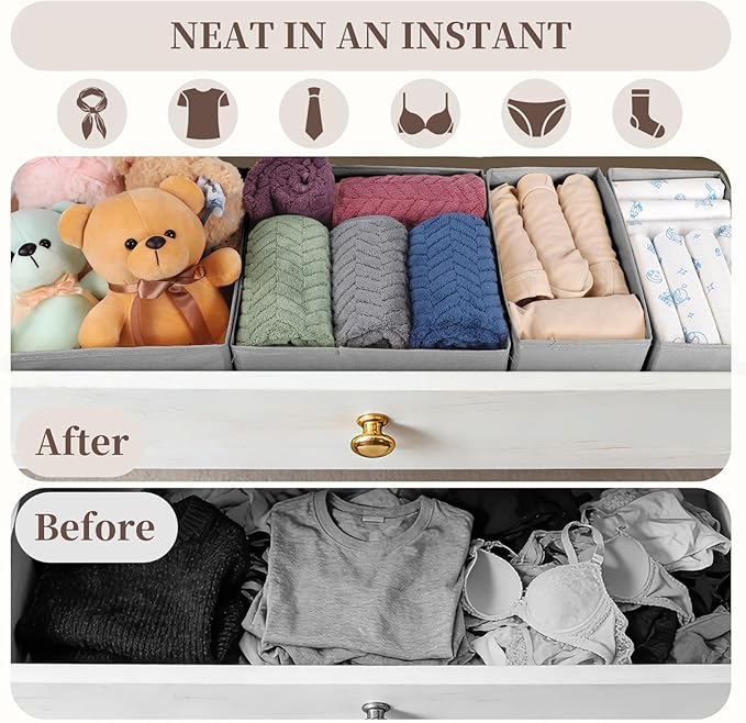 Drawer Organizer Clothes, 16 Pack Dresser Organizer Bins, Foldable Closet Organizers and Storage Fabric Dresser Bins, Shallow