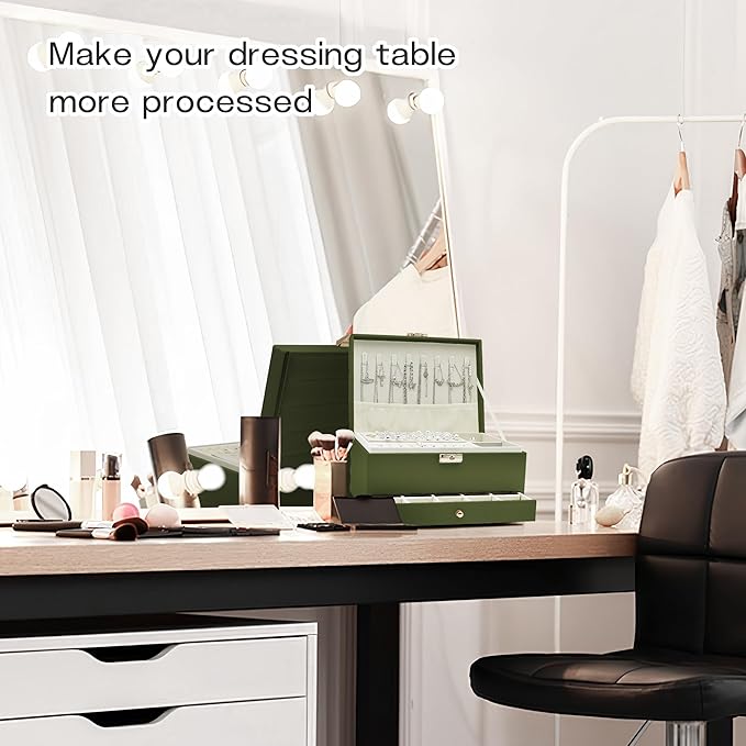 Jewelry Organizer Box, Jewelry Box Organizers for Women Girls, 3 Layers Large Leather Jewels Storage Case for Earring, Rings,