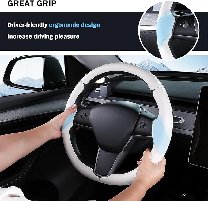 Steering Wheel Cover for Tesla Model 3 (2017-2023) / Model Y (2020-2024),Anti-Slip,Comfortable Grip, Breathable,Customized for Tesla Model 3/Y Accessories,Matte White