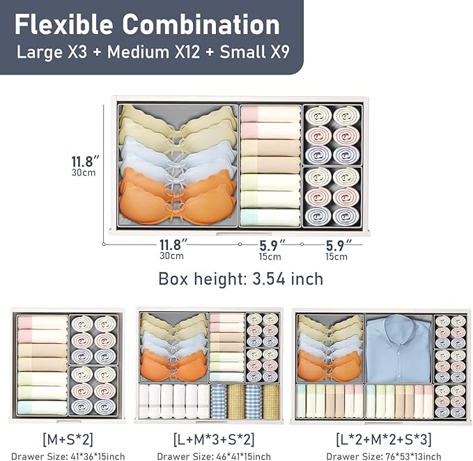 DIMJ Drawer Organizer Clothes Storage - 24 Pack Baby Dresser Organizer for Nursery, Small Fabric Closet Drawer Organizer Bins