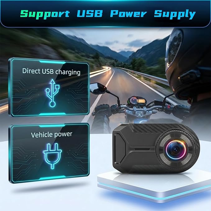 NHOPEEW Motorcycle Dash Cam 1080P/2K HD WiFi Mini Screenless Motorbike Driving Recorder, IP66 Waterproof Front Camera, Wide A