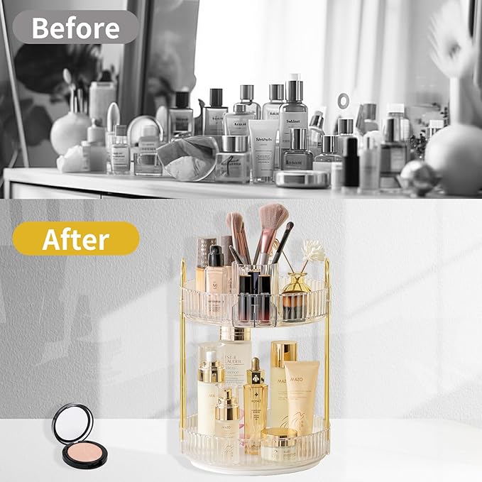 Asayuee 360 Rotating Makeup Organizer,2 Tier Large Capacity Make Up Organizers and Storage,Skincare Perfume Vanity Organizers