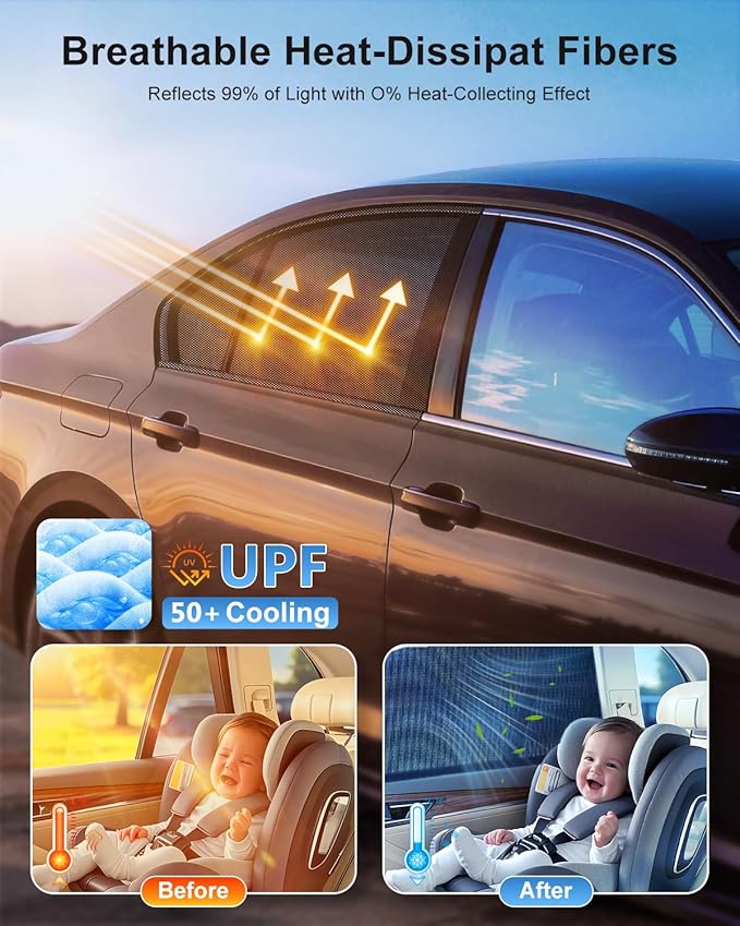 Car Window Shades(2 Pack)-Side Window Sun Shades, UV Protection Breathable Spandex Baby Window Covers, Universal Fit Most of Cars, Protect Privacy for Family (27.2"x39.8") Black