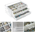 Weiai Acrylic Jewelry Box 3 Drawers, Velvet Jewellery Organizer, Earring Rings Necklaces Bracelets Display Case Gift for Wome