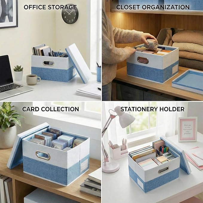 PRANDOM Storage Bins with Lids [3-Pack] Linen Fabric Foldable Storage Boxes Organizer Containers Baskets Cube with Cover for 