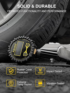 AZUNO Digital Tire Inflator with Pressure Gauge, 200 PSI, Heavy Duty Air Compressor Accessories, with Rubber Hose Lock on Air Chuck and Quick Connect Coupler, Comes with a Portable Carrying Box
