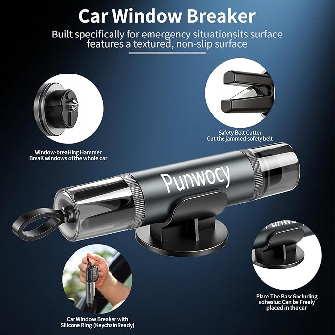 3-Pack Car Window Breaker with Seatbelt Cutter - Underwater Emergency Escape Tool, Tempered Glass Side Window Smasher Safety 