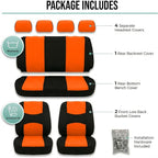FH Group Bright Flat Cloth Full Set Automotive Seat Covers Front Set and Rear Solid Bench Orange Black Seat Covers w. Gift Un