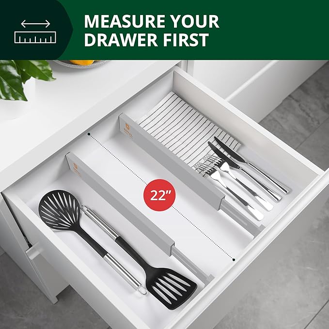 Bamboo Drawer Dividers Organizers, Adjustable Drawer Separator Splitters, 17–22 Inches Expandable Drawer Divider Organizer fo