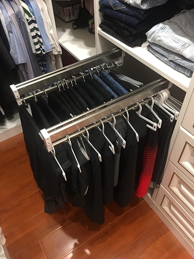 Pull Out Clothes Rail Extendable Pull Out Closet Rod - Wardrobe Pull-Out Trousers Rack, 30-80Cm Extendable Clothes Rail - Chr
