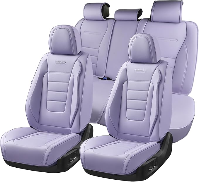 Coverado Car Seat Covers Full Set, Nappa Leather Seat Covers for Cars, Car Seat Protector Car Seat Cushion, Front and Back Se