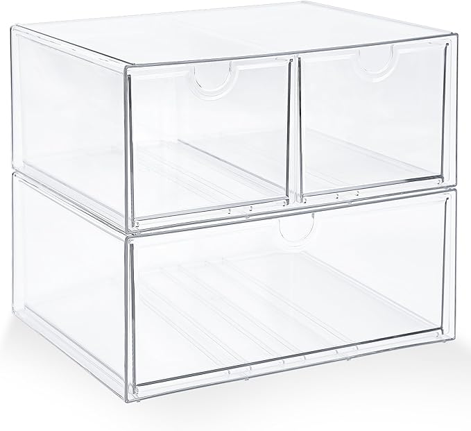 Prsildan Acrylic Drawer Makeup Organizer with 3 Drawers, Clear Stackable Storage for Baby Bottles, Craft, Jewelry & Hair Acce