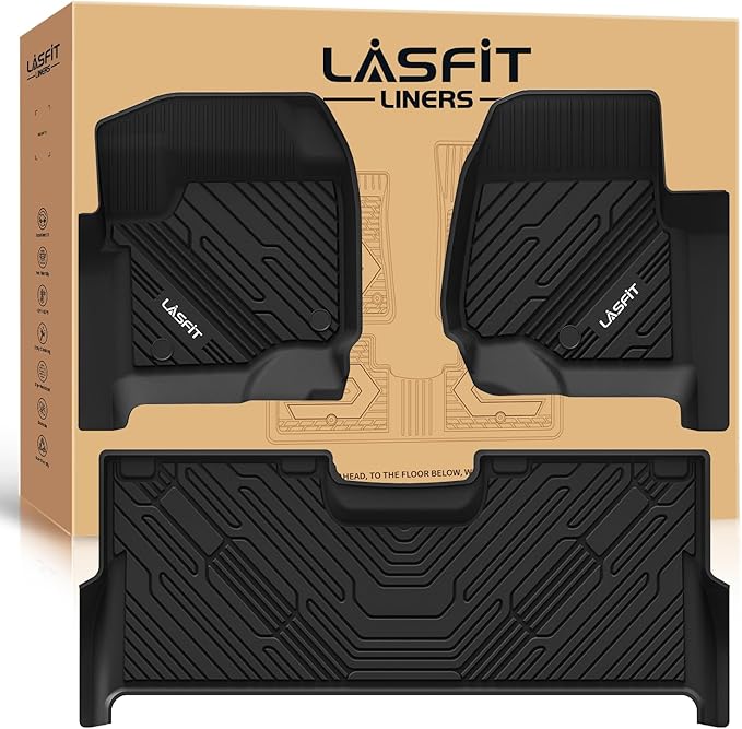 LASFIT Floor Mats for Ford F250 F350 F450 2017-2026 Crew Cab Front Bucket Seat | Rear W/Fold-Flat Storage All Weather Carpet Floor Super Duty Protector TPE Car Floor Liner, 1st & 2nd Row, 3pcs Black