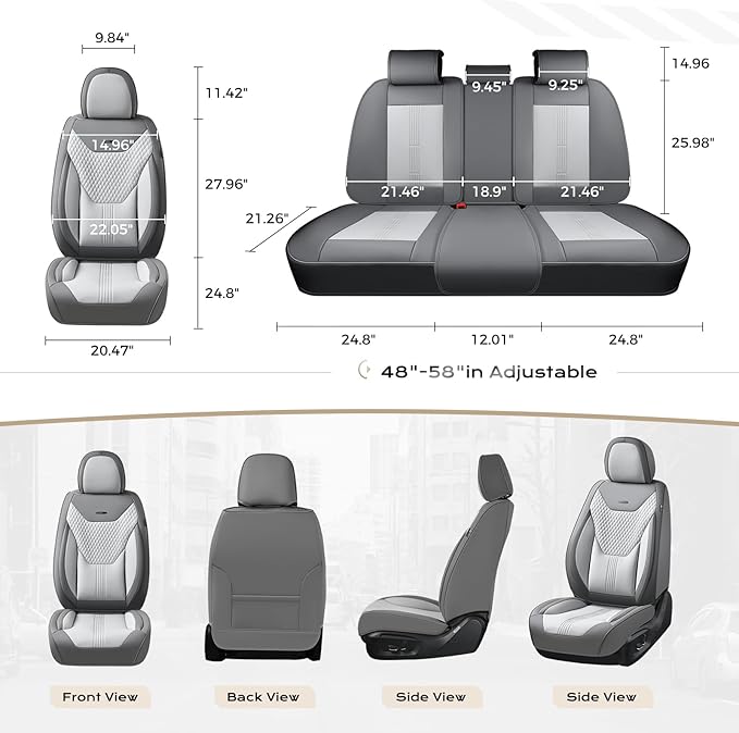Coverado Car Seat Covers Full Set, Front Seat Covers with Lumbar Support and Back Seat Cover Waterproof Leather Automotive Se