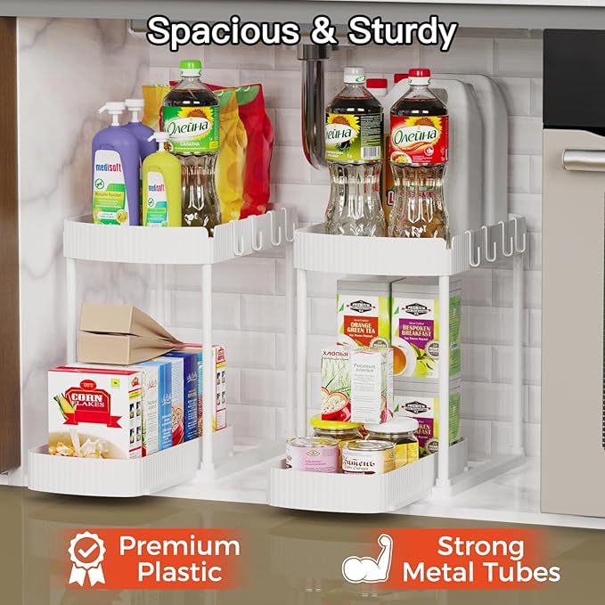 Ukeetap 2 Pack Multi-Purpose Pull-Out Storage Organizers, Under Sink Organizers and Storage for Bathroom & Kitchen, Under Cab