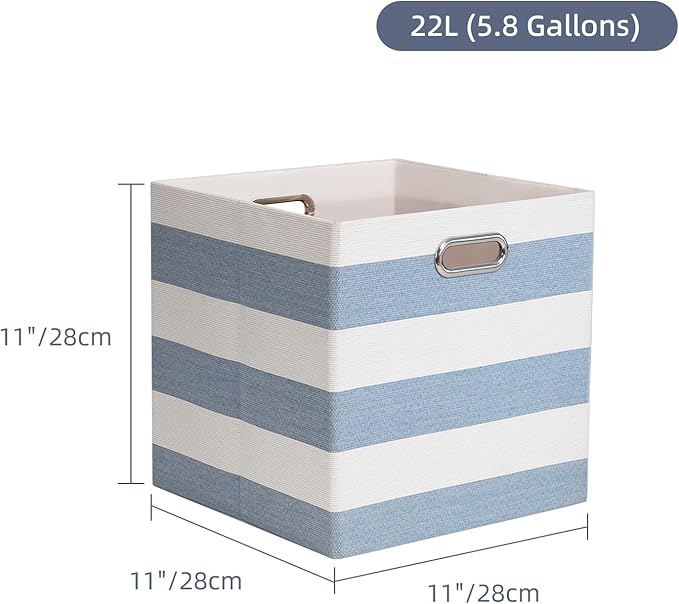 11x11 Cube Storage Bins, Collapsible Fabric Storage Cubes, Cubby Storage Organizer Bins Striped Container Baskets for Organiz