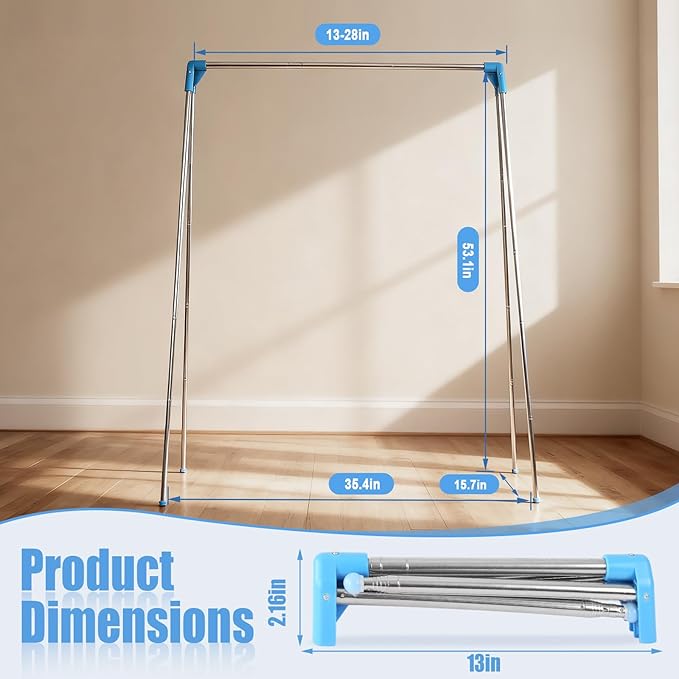 Twist-to-Lock Portable Clothes Drying Rack, Foldable Garment Rack for Travel, Dance Competitions, Collapsible Hanging Rack fo