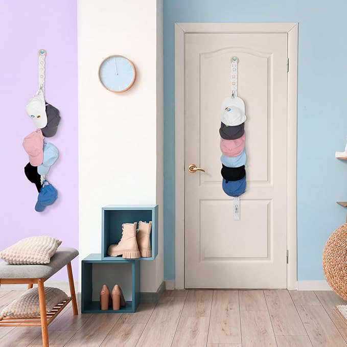Windyun 2 Pcs Boho Hat Rack for Baseball Caps, Holds up to 20 Hats, Macrame Hat Hangers Wall Mounted, Hanging Cap Holder over