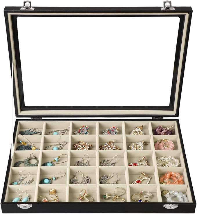 Stratalife Earring Organizer Jewelry Holder Organizer Drawer Earring Storage Jewelry Tray with Clear Lid Ring Box for Women G