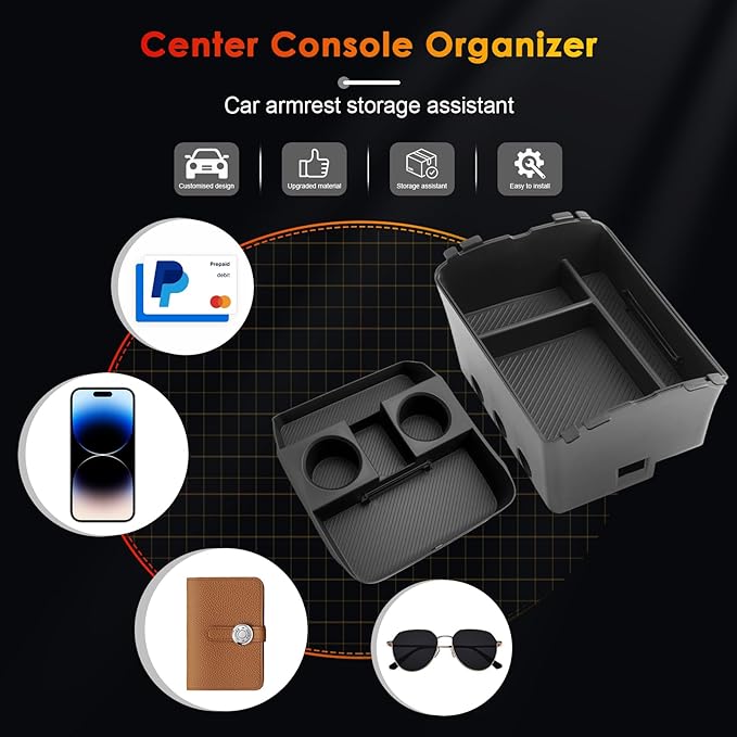 for 2026 Hyundai Palisade Organizer Tray ONLY for 2026 Palisade Hybrid Calligraphy 7-Seater Upper and Under Center Console Secondary Storage Accessories (2026 Palisade Console Organizer 3-Set)