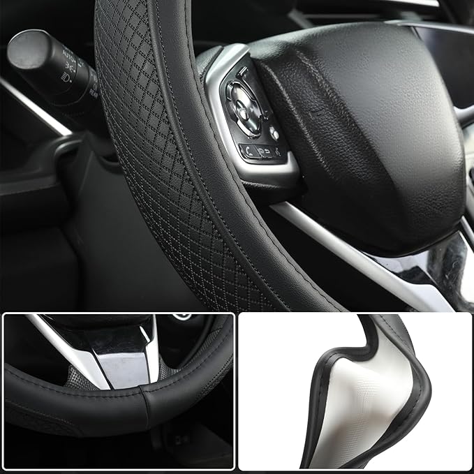 West Llama Customized Auto Car Steering Wheel Cover for Chevy 14.5-15 inches, Steering Wheel Cover for Chevrolet(Black Line-S