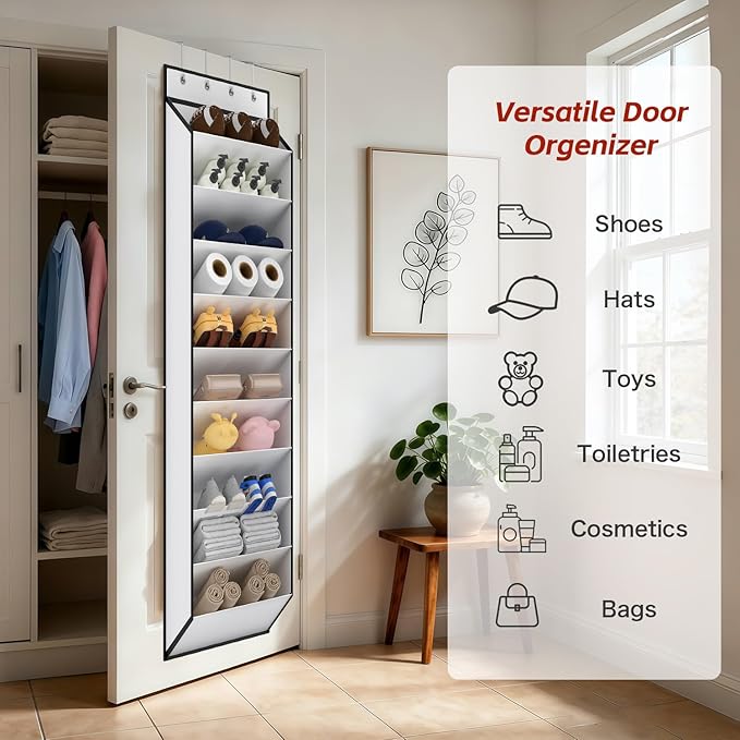 KEEPJOY 10 Tiers White Over Door Shoe Organizer Storage, Hanging Shoe Holder for Door with Large Deep Pockets, Fit 20-30 Pair