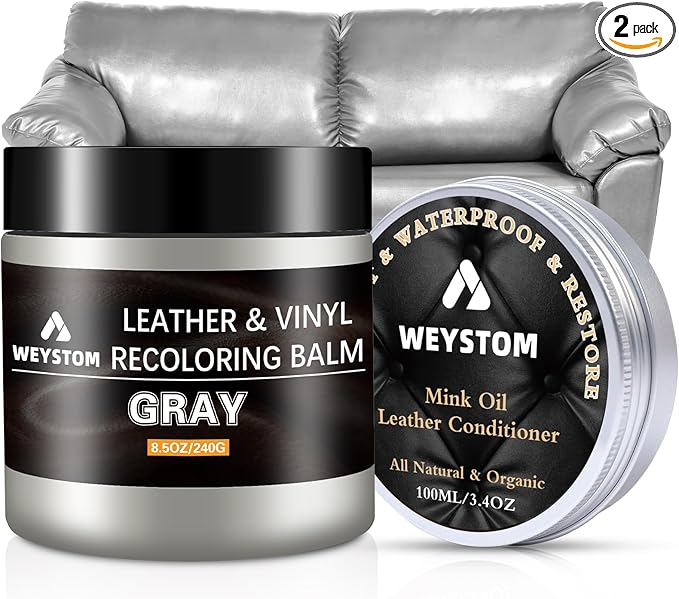 8.5 OZ Leather Recoloring Balm with 100ML Leather Conditioner - Gray Leather Repair Kit for Furniture, Leather Dye, Recolor, 