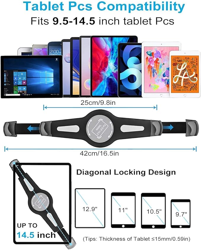 woleyi Car Headrest Large Tablet Mount, Heavy Duty Ultra Stable Car Back Seat Tablet Holder, Compatible iPad Pro 13/Air, Samsung Galaxy Tabs, Surface Pro/Go, Fire HD and More 9.5-14.5" Tablets