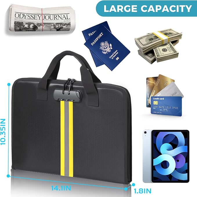 Accordion File Organizer with Combination Lock,Fireproof Expanding File Folder with Multi Pockets,13 Pockets Document Organiz