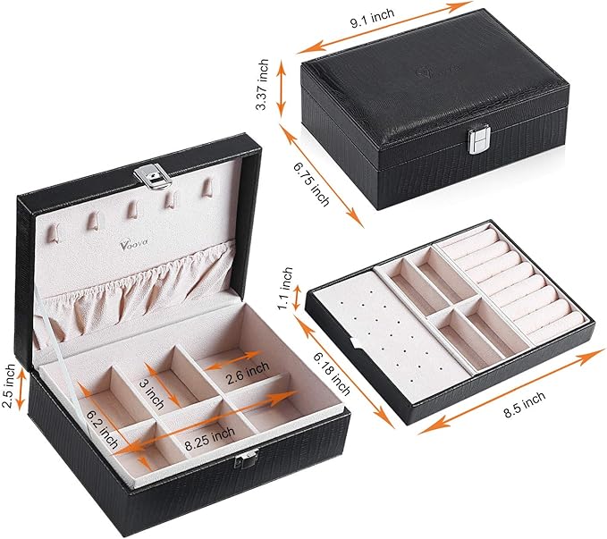 Voova Jewelry Box Organizer for Women Girls, 2 Layer Large Men Jewelry Storage Case, PU Leather Display Jewellery Holder with