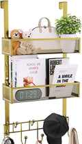 Consumest Over The Door Hooks Organizer - Extra Long Door Hanger with 9 Coat Hooks & 2 Mesh Basket, Back Storage Organizer Ha