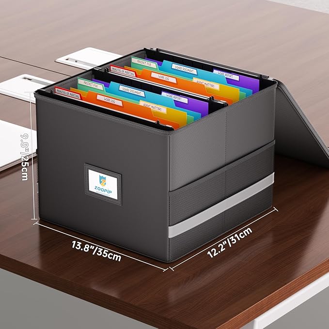 Fireproof File Box with Hanging File Folders,Accordion Pockets,Hanging File Organizer for Letter Size(Folders+Box-13.8"*12.2'