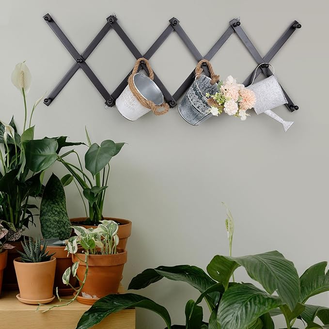 SCUNDA Wall Rack with 14 Hooks, Wooden Wall Expandable Coat Rack for Coat, Hats, Baseball Caps, Coffee Mug, Jewelry(Black)