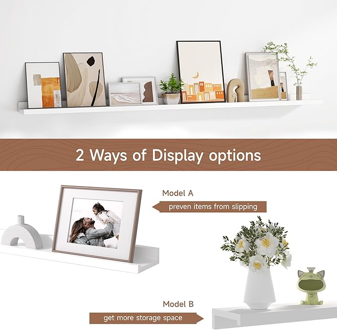 Floating Picture Ledge Shelves for Wall Set of 2, 55 Inches Picture Shelf with Ledge, Nursery Book Shelf for Toys Storage Kid