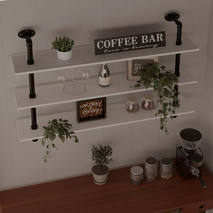 Floating Bookshel Industrial Pipe Shelving Pipe Shelves Rustic White Wall Shelves 36 Inch Farmhouse Book Shelves for Kitchen 